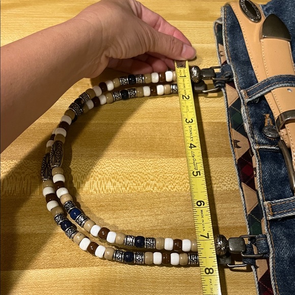 # 0679+ Denim Blue Levi and Leather belt Purse with Beaded Handle - Picture 8 of 8